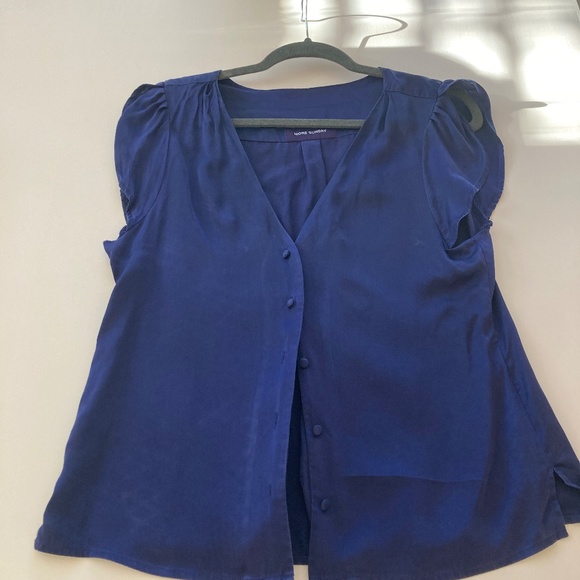 More Sunday Silk Button Up Top Blouse - Royal Blueberry - Medium - Picture 4 of 4
